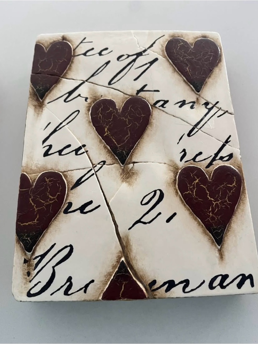 Sid Dickens Vintage Script Heart Plaque - Red and Cream